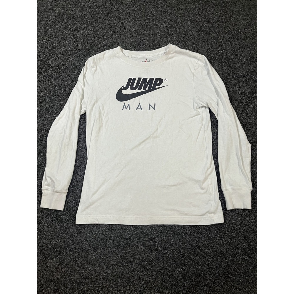 Jordan Boys White Jumpman Nike Swoosh Long Sleeve Graphic T-Shirt Size L 12-13Y